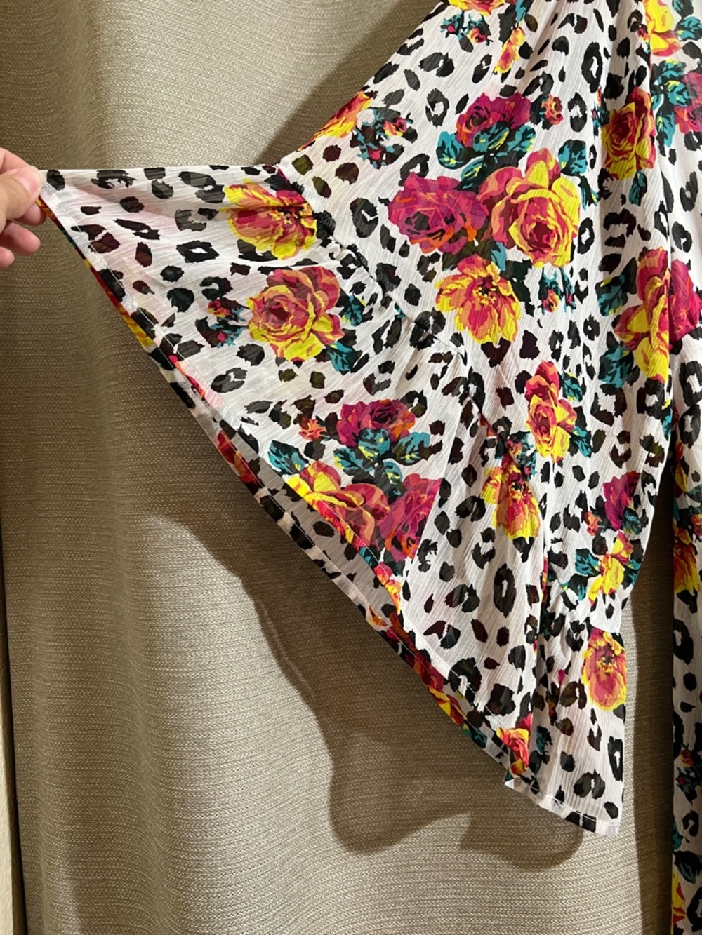Torrid x Betsey Johnson Leopard Rose Chiffon Ruffle Bell Sleeve Mini Dress 2X - Picture 5 of 10